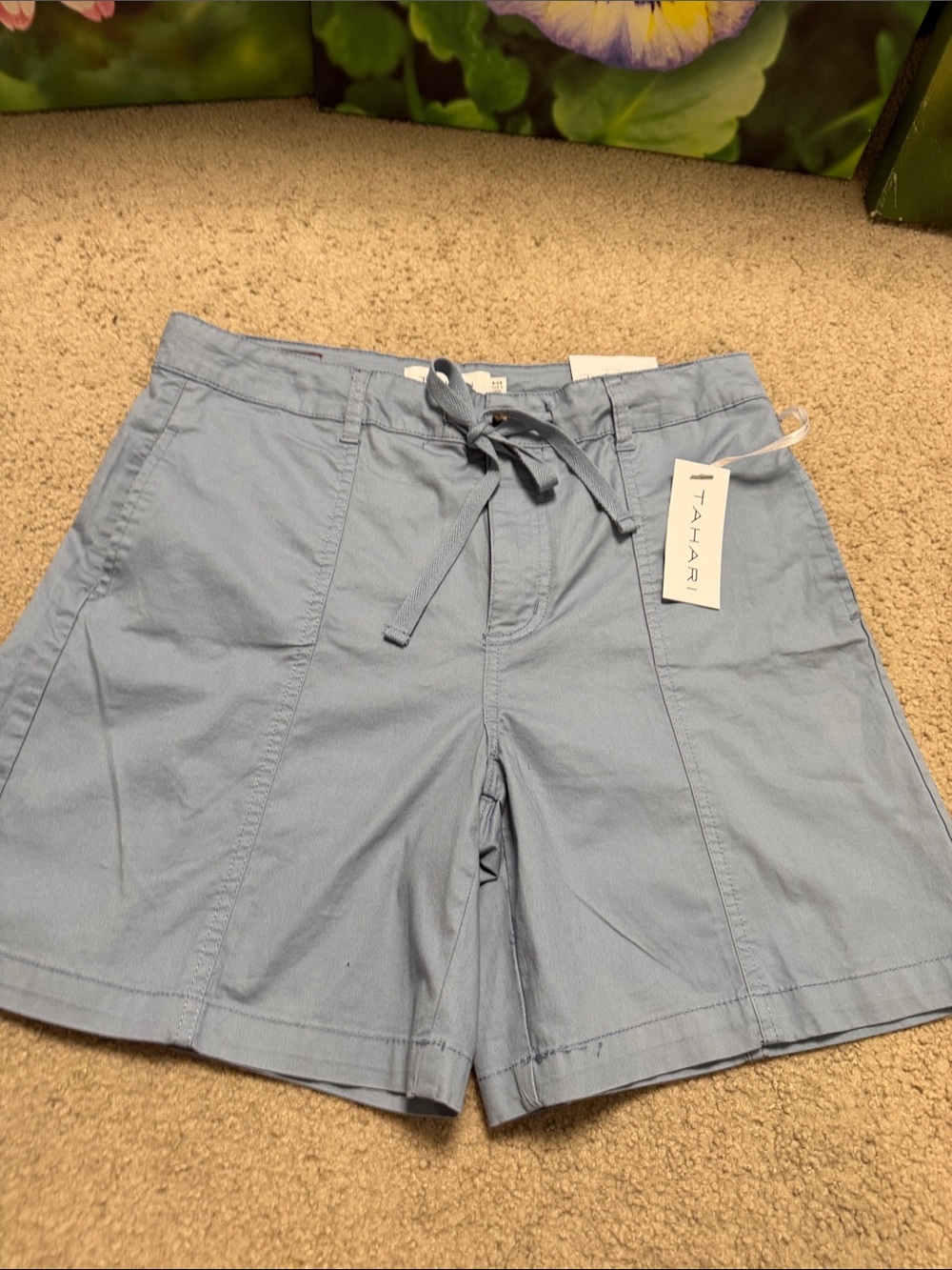 Tahari Pale Blue Drawstring Bermuda Shorts